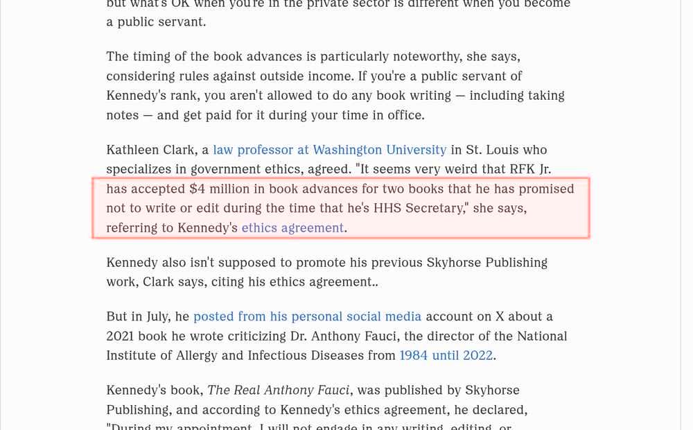 Screenshot of the source on npr.org, with the key passage boxed in red