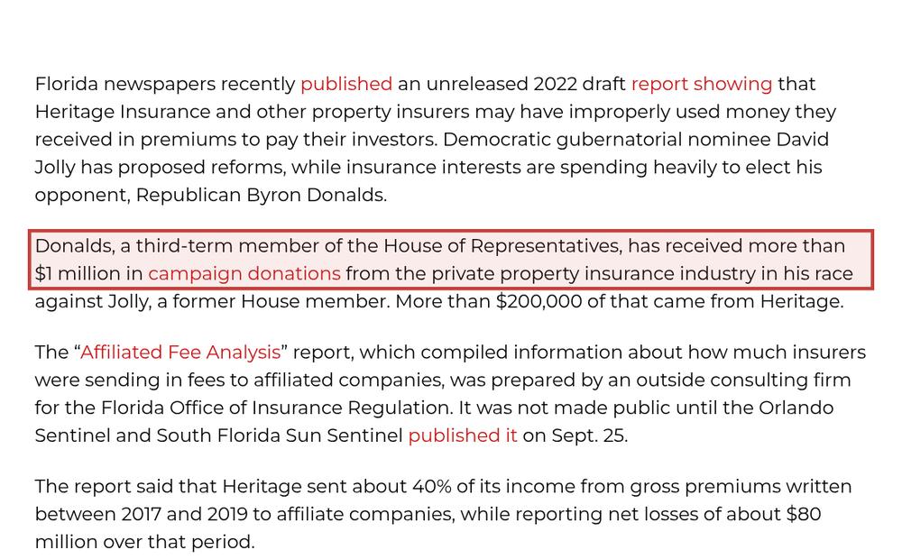 Screenshot of the source on floridaindependentnews.com, with the key passage boxed in red