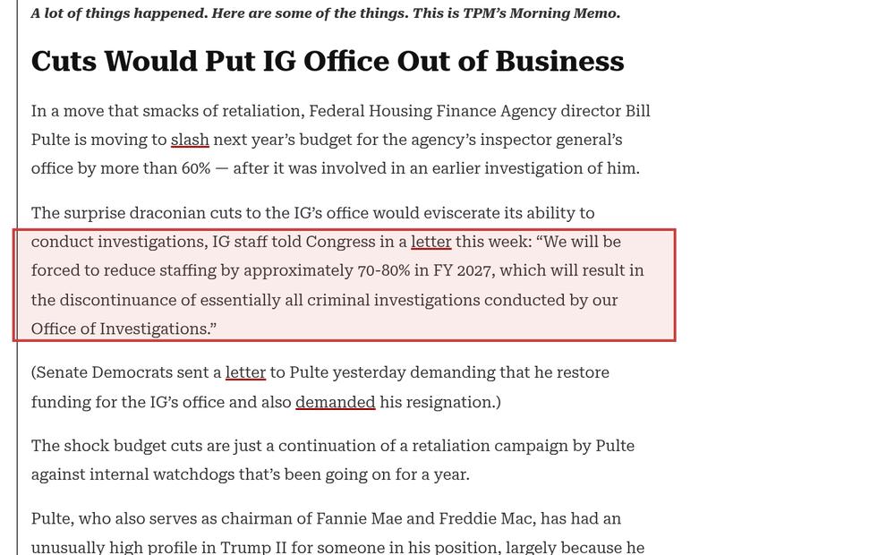 Screenshot of the source on talkingpointsmemo.com, with the key passage boxed in red