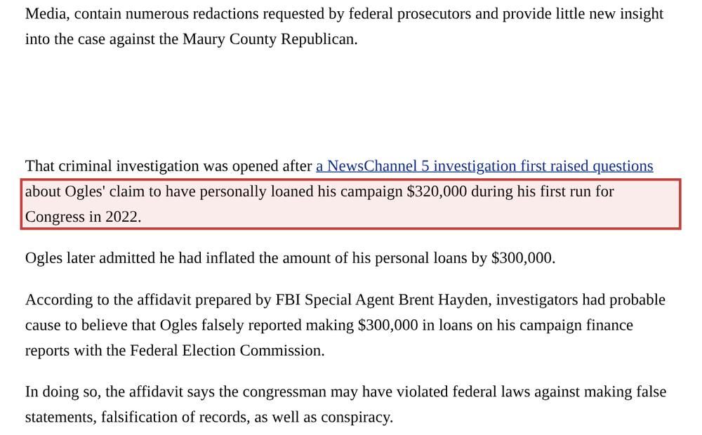 Screenshot of the source on newschannel5.com, with the key passage boxed in red