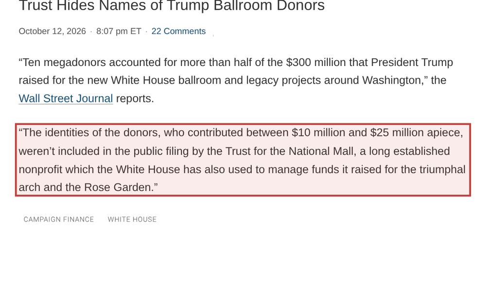 Screenshot of the source on politicalwire.com, with the key passage boxed in red