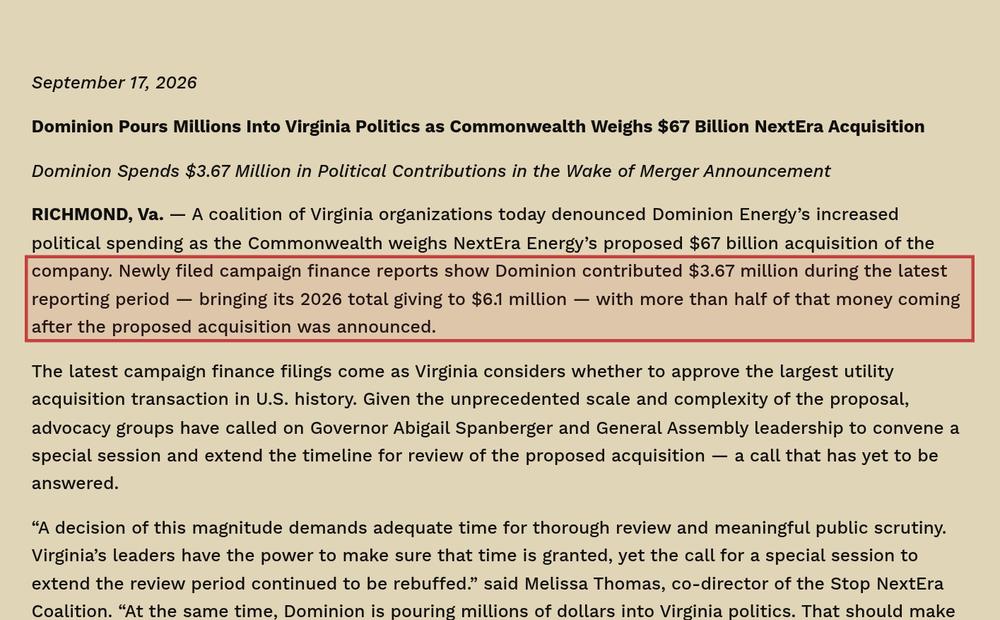 Screenshot of the source on stopnextera.com, with the key passage boxed in red
