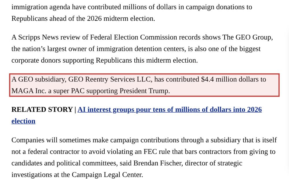 Screenshot of the source on scrippsnews.com, with the key passage boxed in red