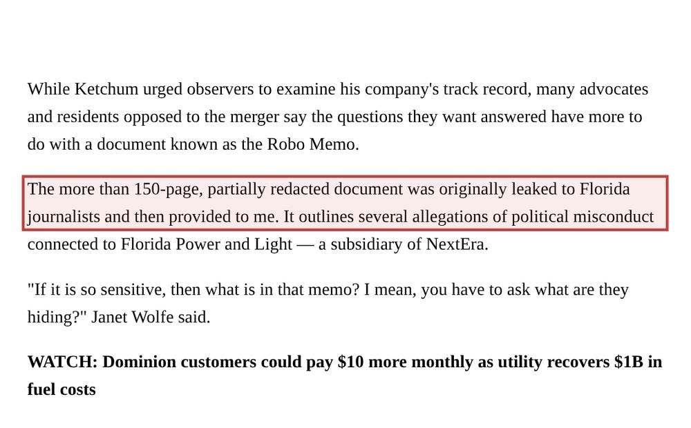 Screenshot of the source on wtvr.com, with the key passage boxed in red