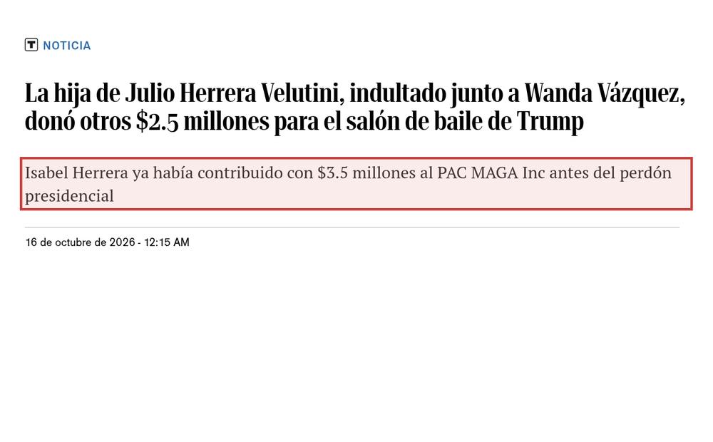 Screenshot of the source on elnuevodia.com, with the key passage boxed in red