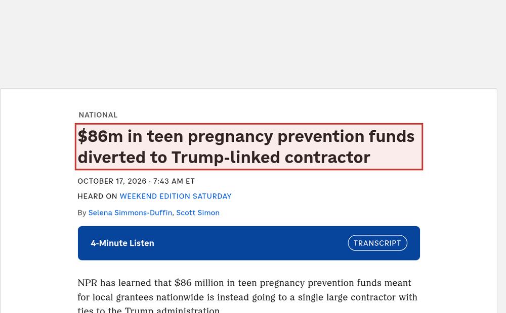 Screenshot of the source on npr.org, with the key passage boxed in red