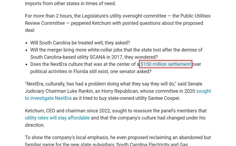 Screenshot of the source on southcarolinapublicradio.org, with the key passage boxed in red