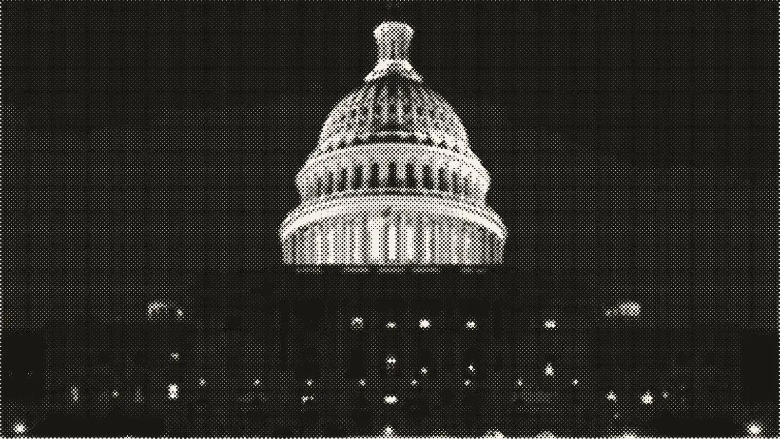 Halftone photograph of the United States Capitol dome at night